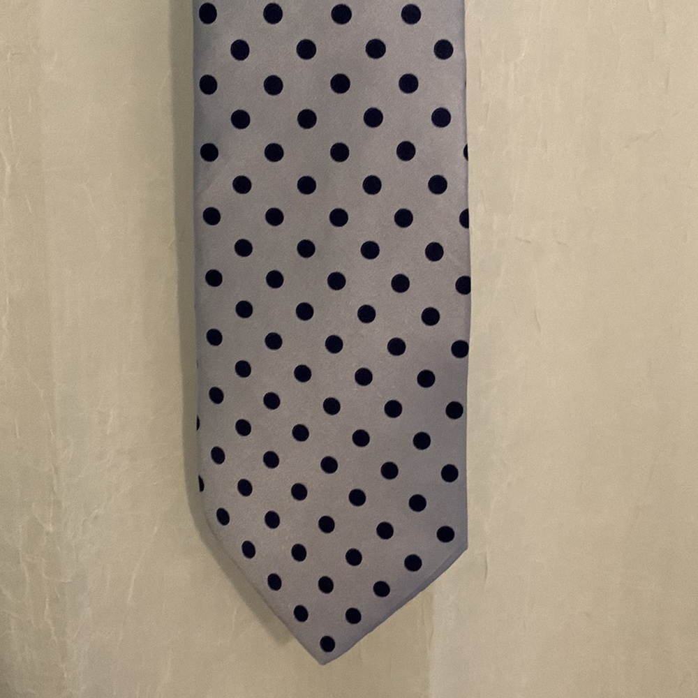 Blue Polka dot necktie, 3.75” wide, 100% silk